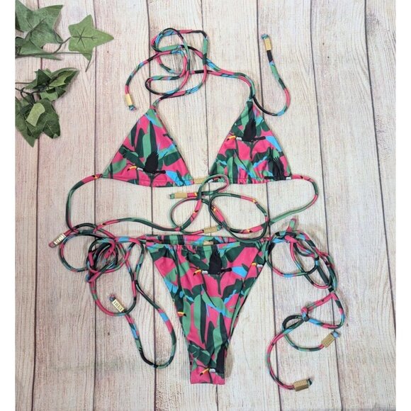 NUA VALENTINA Women's Tucano Rosa Bikini Tucan Print Tie  Size S/M - Picture 1 of 9